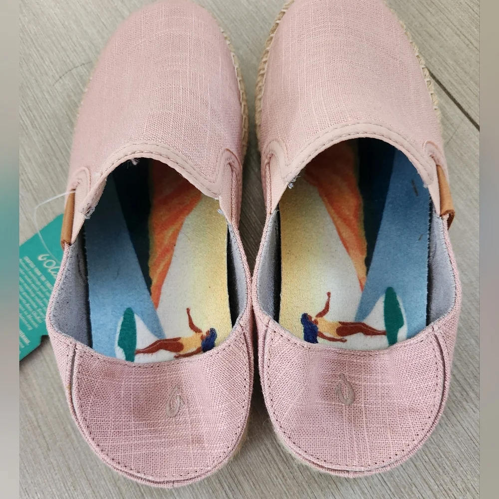 Olukai Women's Kaula Pa'a Kapa Convertible Espadrille~PINK CANVAS ~SIZE 6.5 *NEW